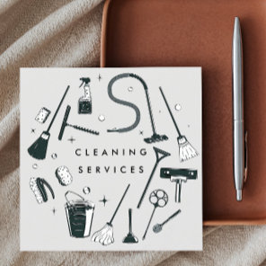 Grey Cleaning Services Square Business Card