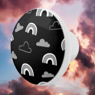Grey Clouds and Rainbows on Black Ceramic Knob