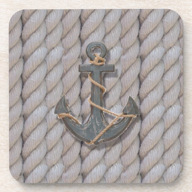 grey coastal beach rope nautical anchor drink coaster (Front)