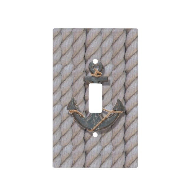 grey coastal beach rope nautical anchor light switch cover (Front)