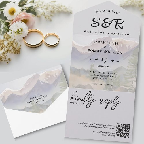 Grey Colorado Mountain Destination Wedding All In One Invitation