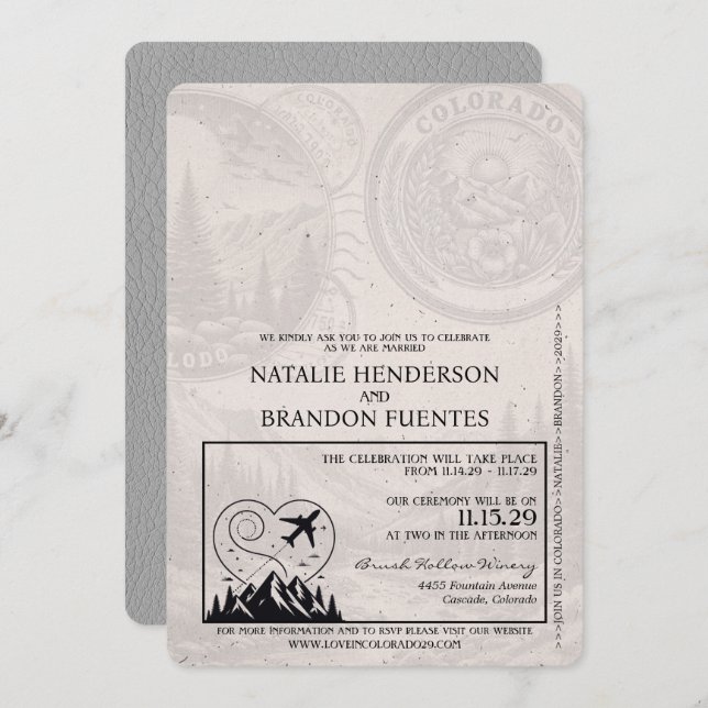 Grey Colorado Passport Wedding Invitation (Front/Back)
