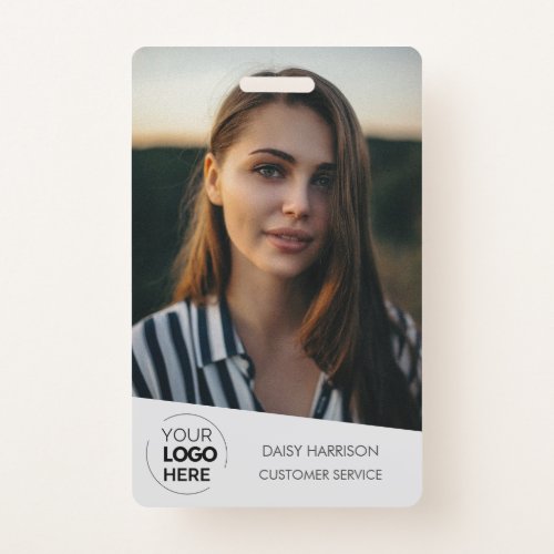 Grey Company ID Card  Modern Photo Employee QR Badge