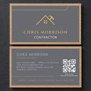 Grey Construction Professional Wood QR Code Business Card