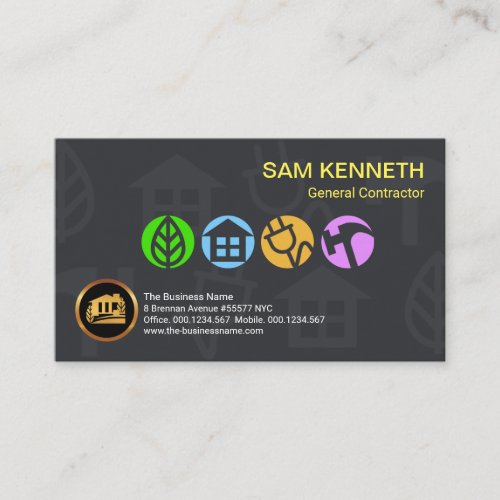 Grey Construction Silhouette Colorful Icons Business Card