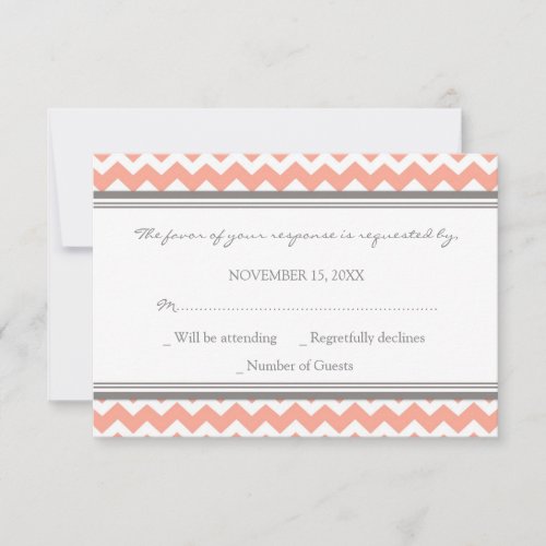 Grey Coral Chevron RSVP Wedding Card