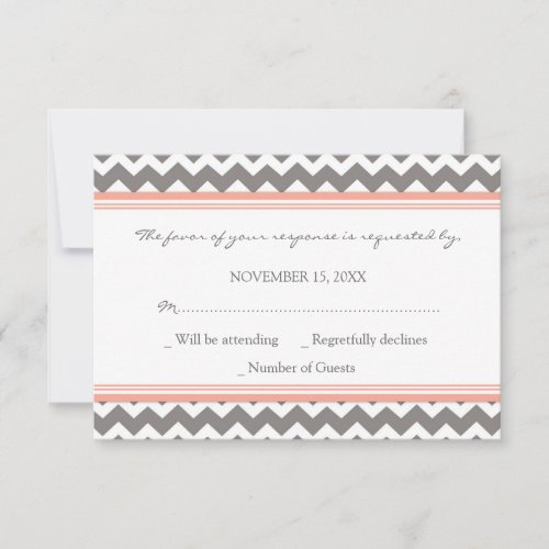Grey Coral Chevron RSVP Wedding Card