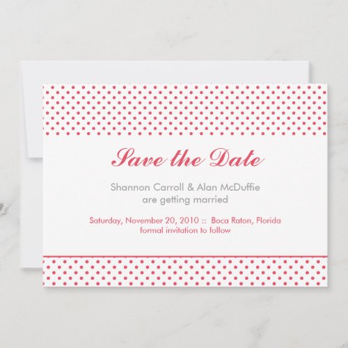 grey &amp; coral polka dot save the date