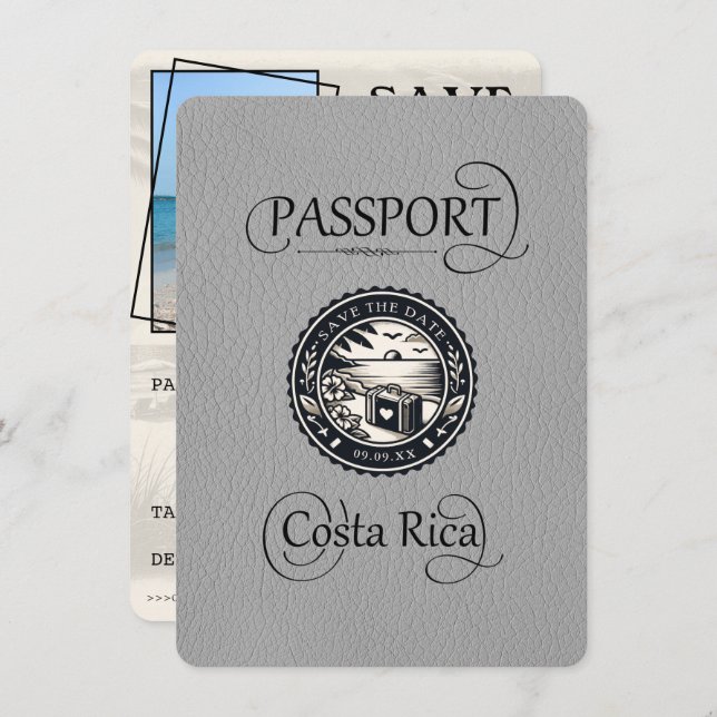 Grey Costa Rica Passport Save The Date (Front/Back)