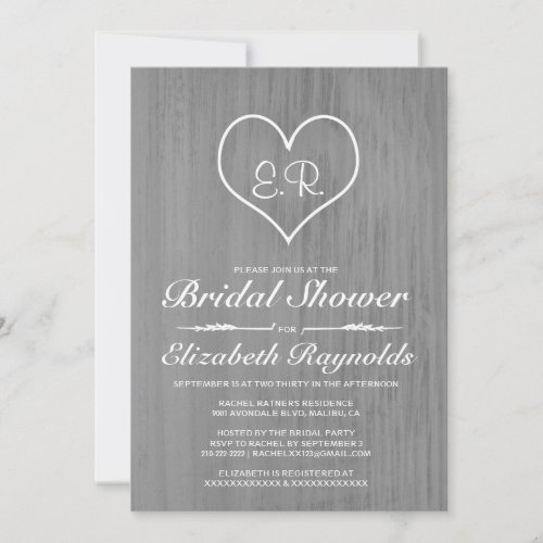Grey Country Bridal Shower Invitations