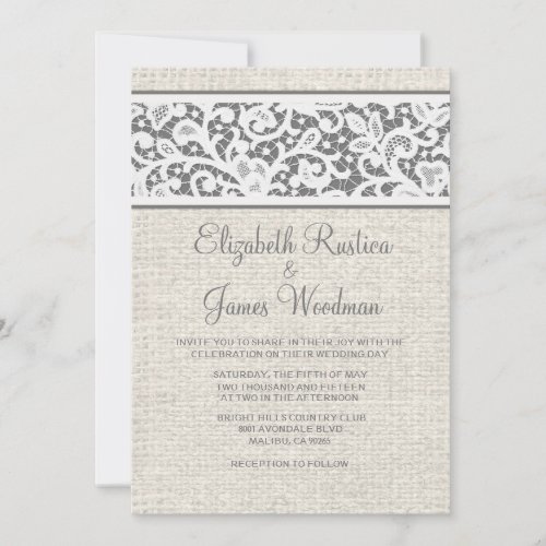 Grey Country Burlap &amp; Linen Wedding Invitations