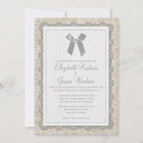 Grey Country Burlap Wedding Invitations