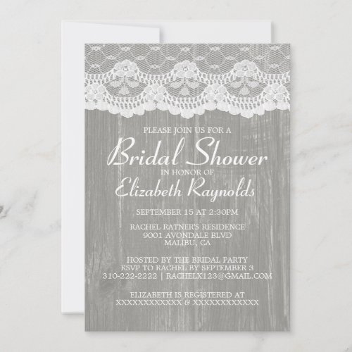 Grey Country Lace Bridal Shower Invitations
