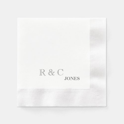 Grey Couple Initials  Last Name Simple Cocktail Napkins