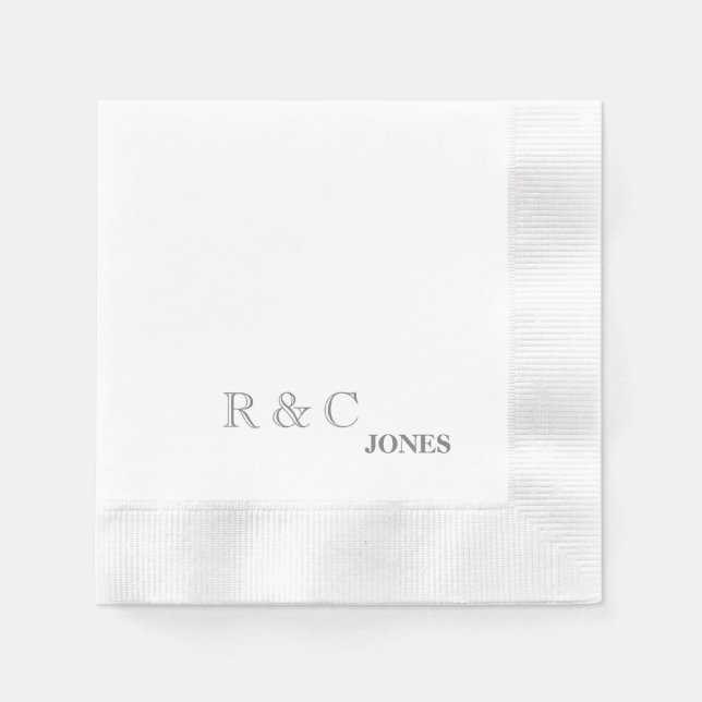 Grey Couple Initials & Last Name Simple Cocktail Napkins (Front)