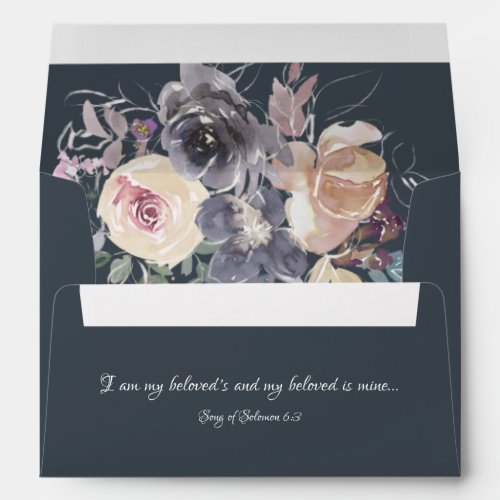 Grey Cream Floral Return Address Wedding Navy Envelope