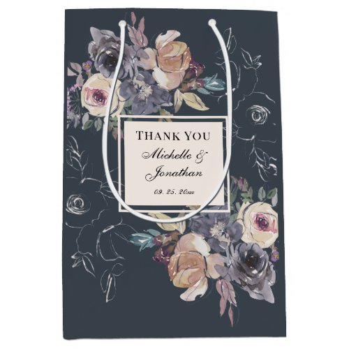 Grey Cream Floral Thank You Wedding Medium Gift Bag