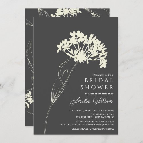 Grey  Cream Modern Floral Bridal Shower Invitation