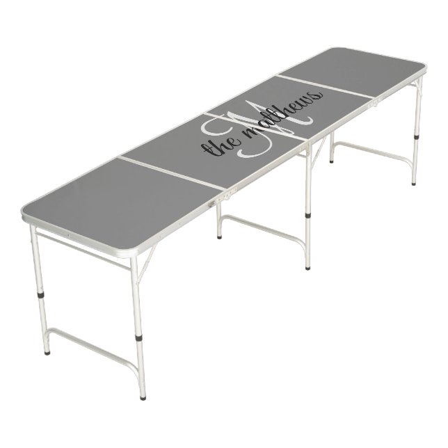 Grey Create Your Own Monogrammed Name Beer Pong Table (Angled)