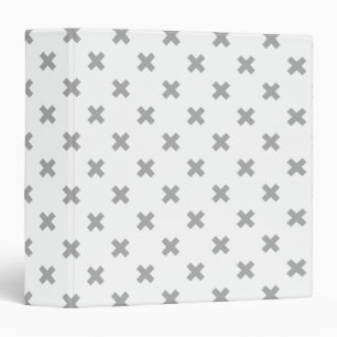 Grey cross stitches on white 3 ring binder