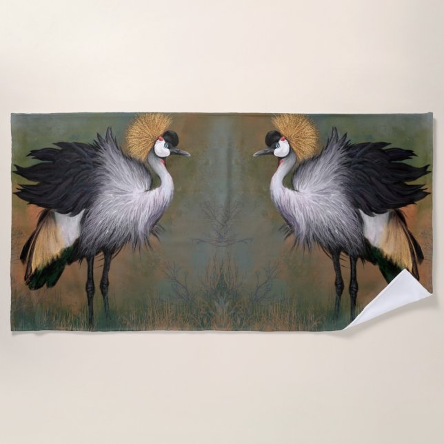 Grey Crowned Crane Beach Towel (Front)