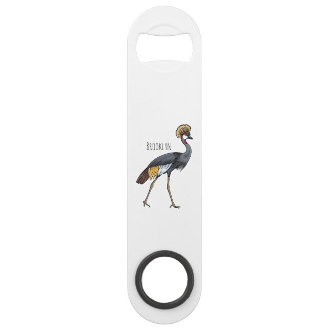 Grey crowned crane bird cartoon illustration  bar key (Front)