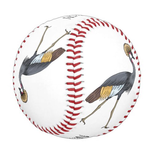 Grey crowned crane bird cartoon illustration  baseball