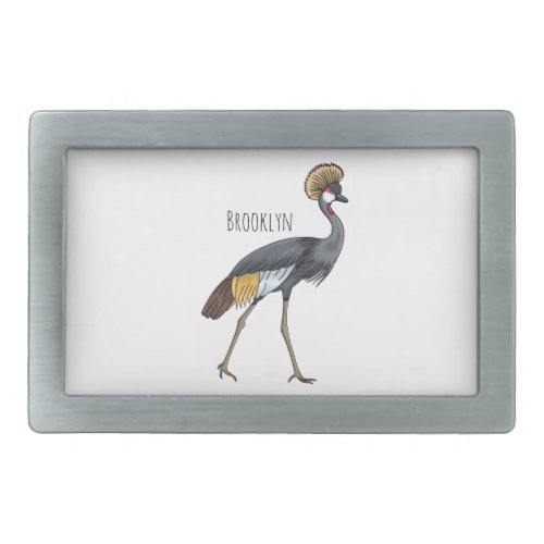 Grey crowned crane bird cartoon illustration  belt buckle