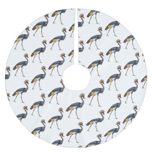 Grey crowned crane bird cartoon illustration  brushed polyester tree skirt