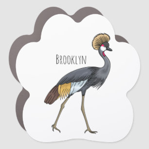 Grey crowned crane bird cartoon illustration  car magnet