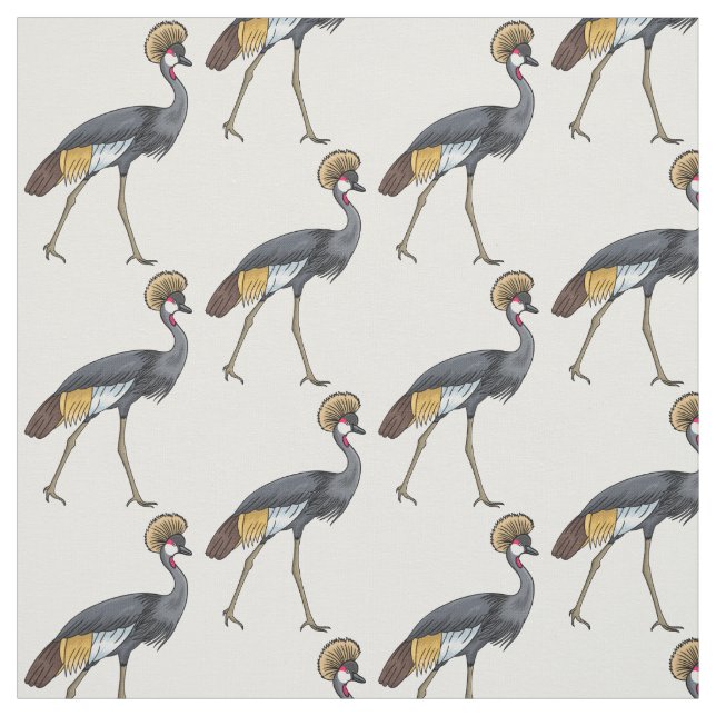 Grey crowned crane bird cartoon illustration  fabric (Swatch)
