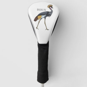 Grey crowned crane bird cartoon illustration  golf head cover