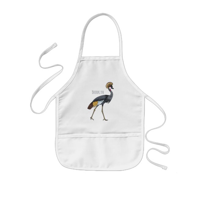 Grey crowned crane bird cartoon illustration  kids' apron (Front)
