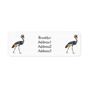 Grey crowned crane bird cartoon illustration  label