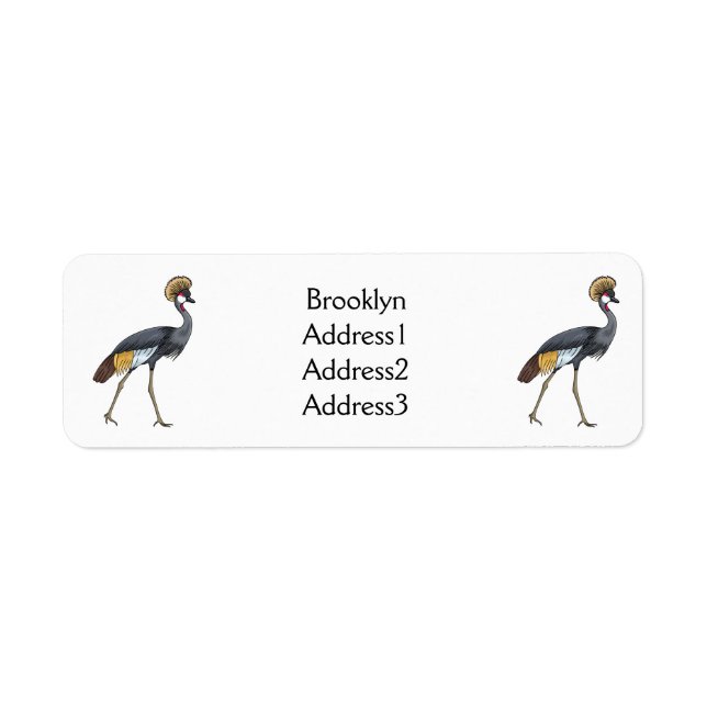 Grey crowned crane bird cartoon illustration  label (Front)