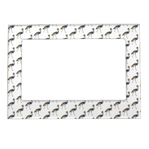 Grey crowned crane bird cartoon illustration magnetic frame