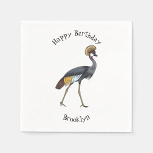 Grey crowned crane bird cartoon illustration napkins