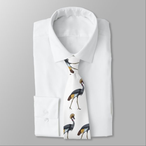 Grey crowned crane bird cartoon illustration  neck tie