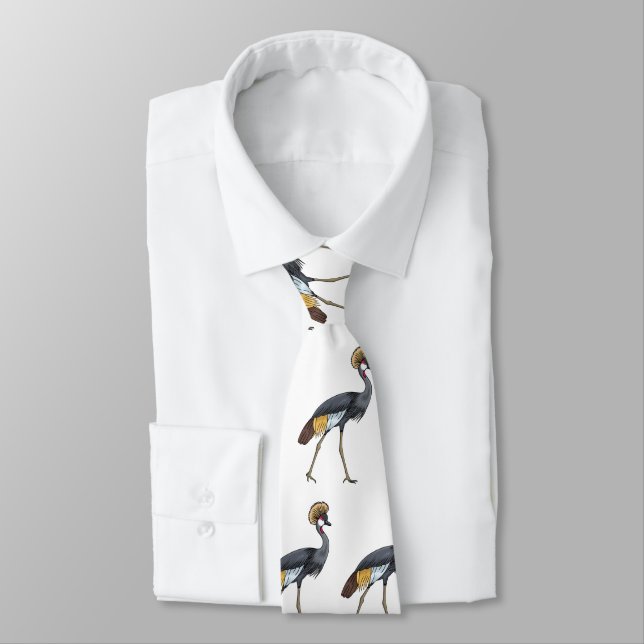 Grey crowned crane bird cartoon illustration  neck tie (Tied)