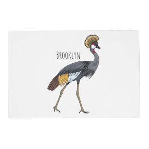 Grey crowned crane bird cartoon illustration placemat