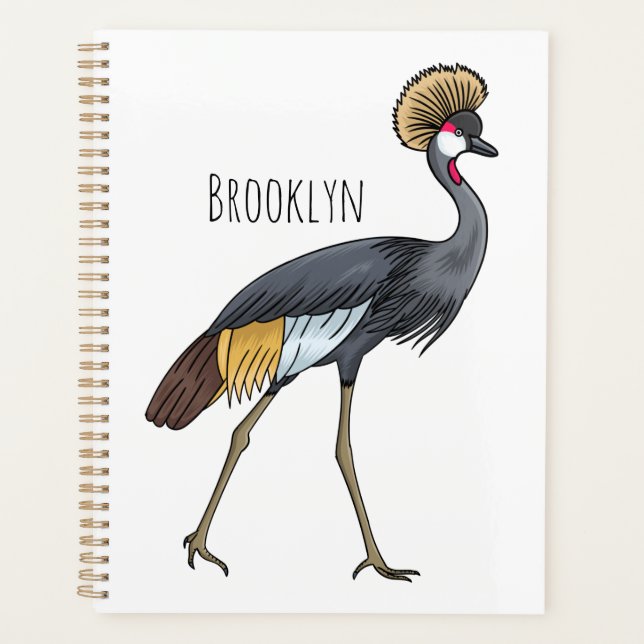 Grey crowned crane bird cartoon illustration  planner (Front)