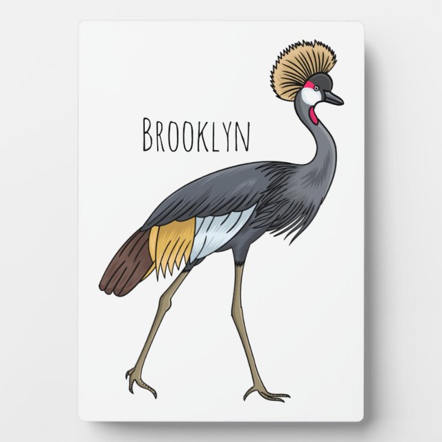 Grey crowned crane bird cartoon illustration  plaque (Front)