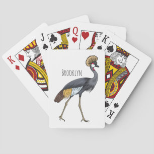 Grey crowned crane bird cartoon illustration poker cards
