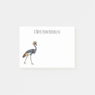 Grey crowned crane bird cartoon illustration  post-it notes