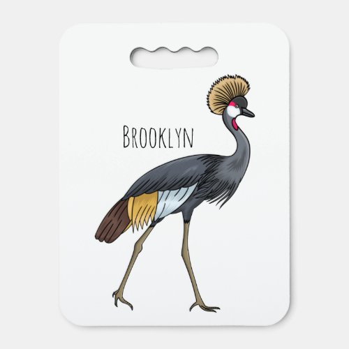 Grey crowned crane bird cartoon illustration  seat cushion