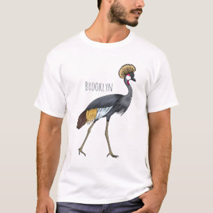 Grey crowned crane bird cartoon illustration  T-Shirt