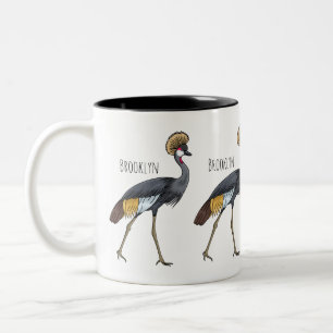 Grey crowned crane bird cartoon illustration  Two-Tone coffee mug