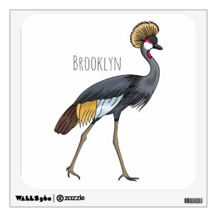 Grey crowned crane bird cartoon illustration  wall decal