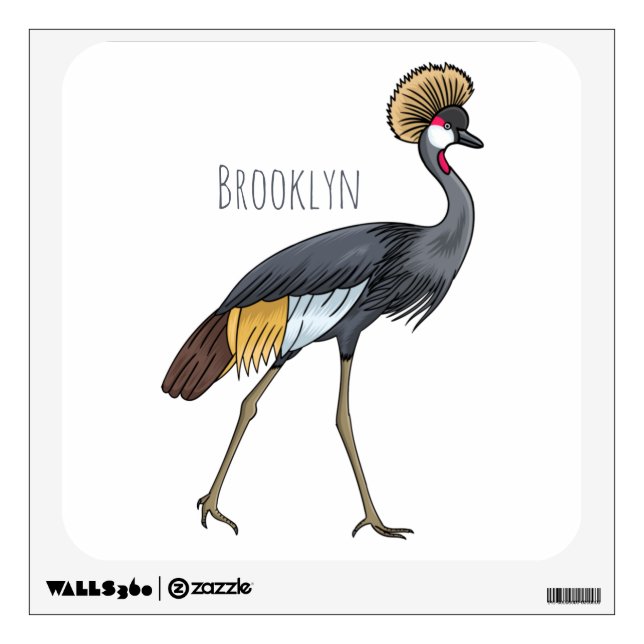 Grey crowned crane bird cartoon illustration  wall decal (Front)