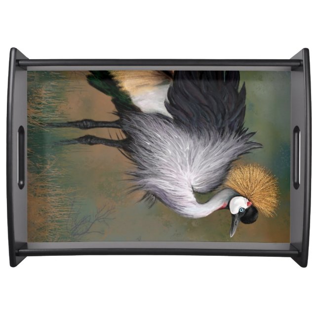 Grey Crowned Crane Bird Serving Tray (Front)